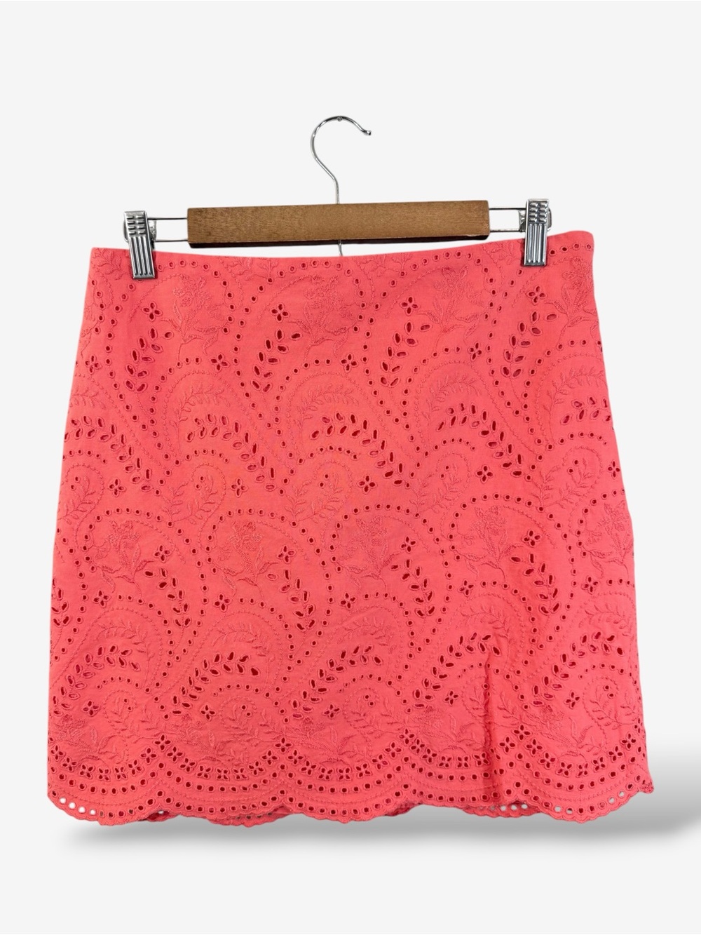 Loft Coral Eyelet Lace Pencil Skirt Size 4 Scallop Trim Casual Preppy Spring